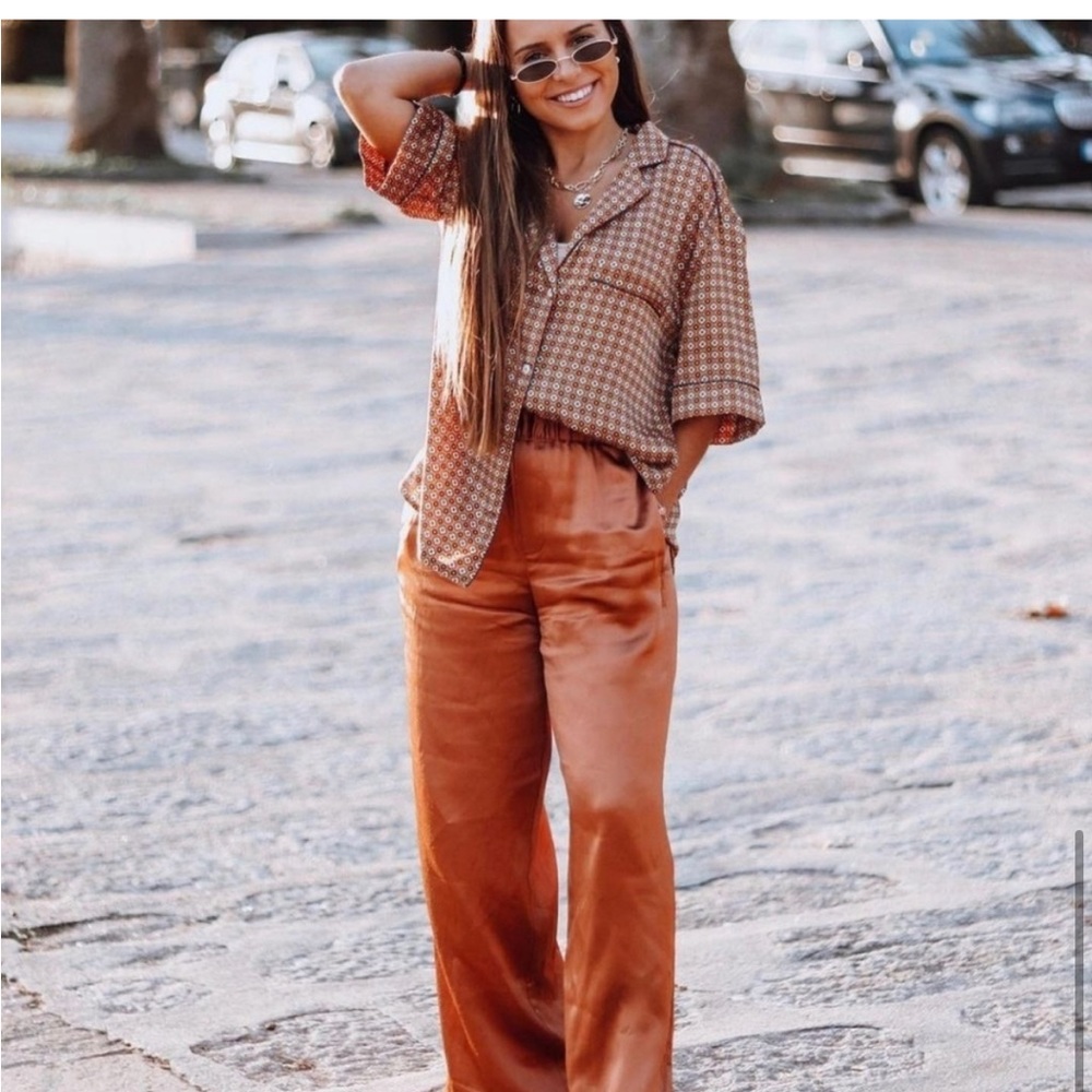 ZARA satin copper brown pajama pants - Picture 6 of 12